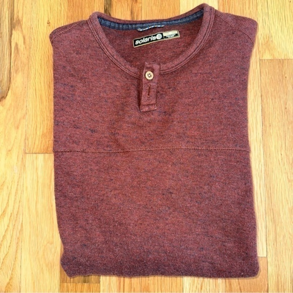 Solaris Sweater Fleece Men Size Small 1/4 ButtonPullover Burgundy Midweight
